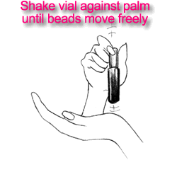 Shake vial against palm until beads move freely