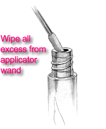 Wipe all excess from applicator wand